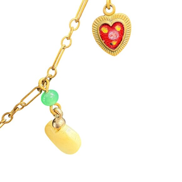 Vintage 12K Gold-Filled Necklace With Heart Charms & Glass Beads 16" - Picture 5 of 9